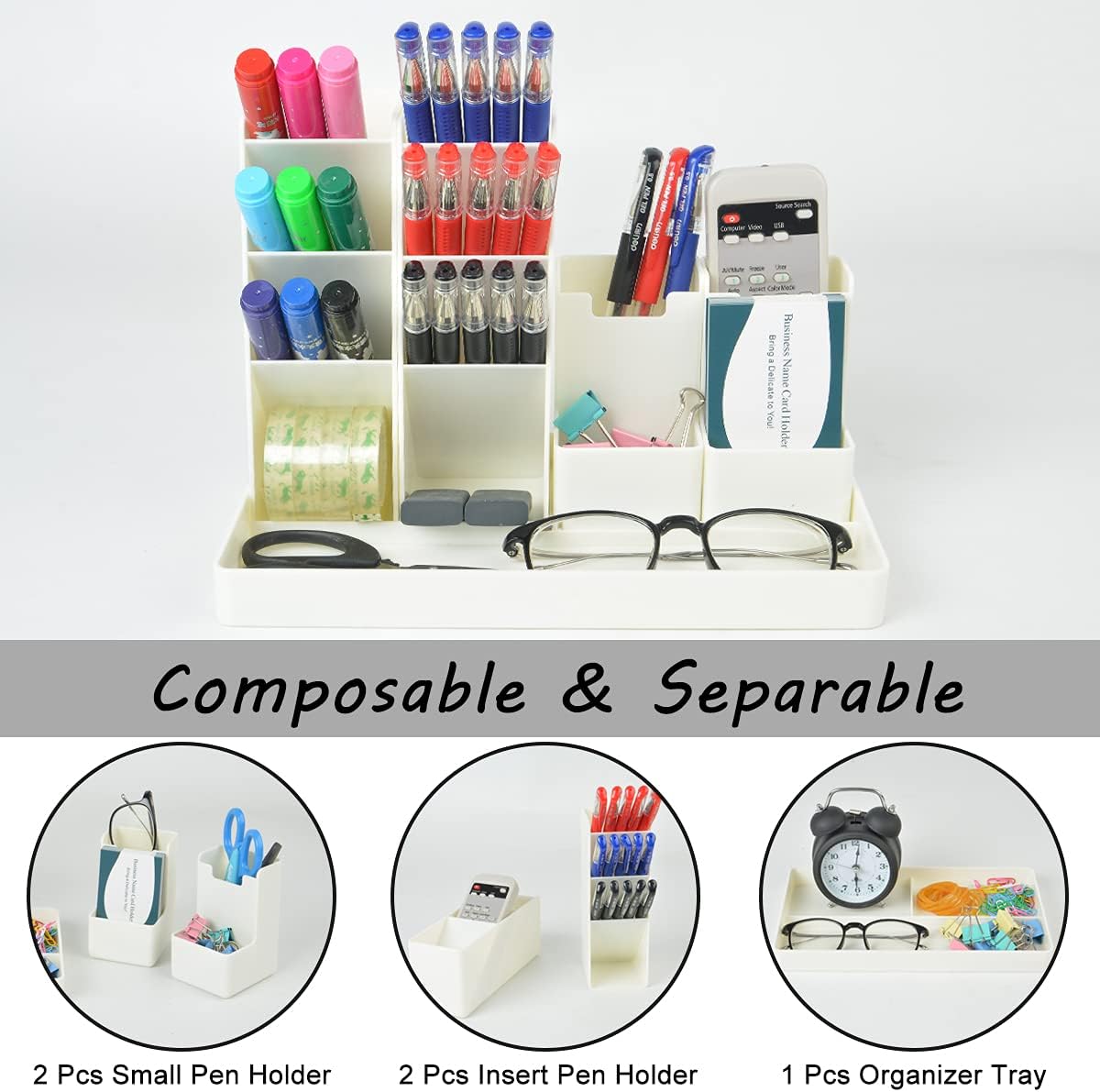 SAMAZAMA Pen Organizer for Desk, Office Supplies Desk organizers and Accessories, Multi-Functional DIY Pen Holder, Desktop Stationary Organizer Caddy, Supply Organizers for Office, School, Home, Blue - Image 3